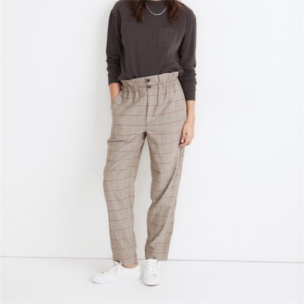 Madewell Plaid High-Waisted Pants in Gray and Tan